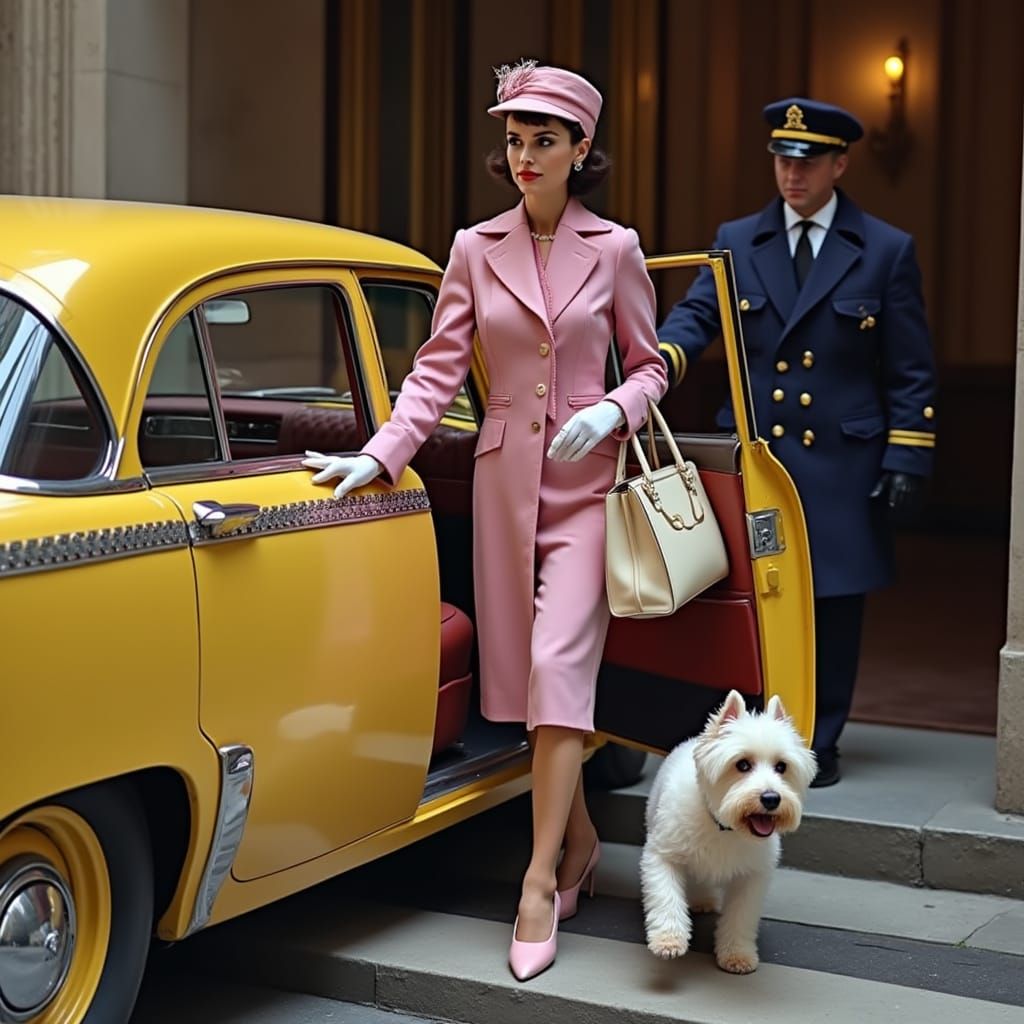Elegant Audrey Hepburn Steps Out of a Vintage Taxi in Manhat...