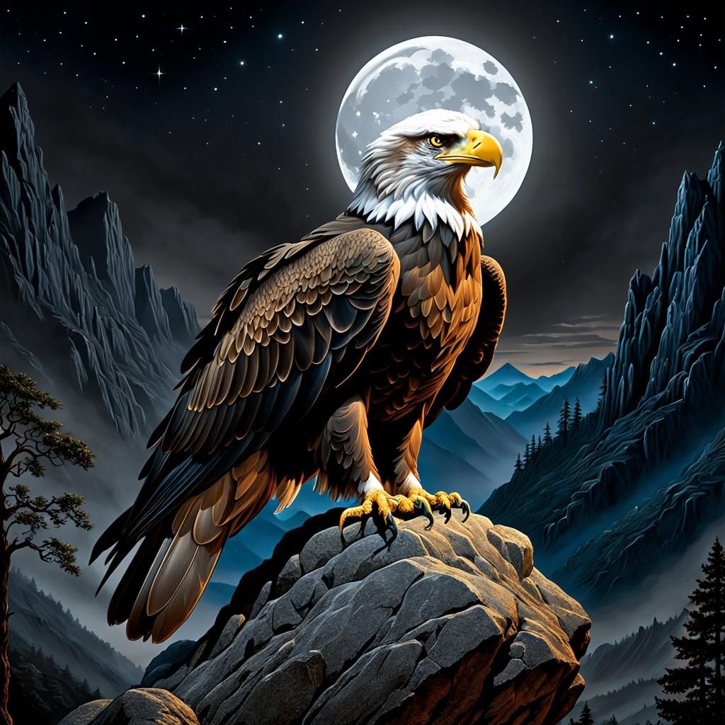 Eagle Portrait at Night in Digital Baroque Style