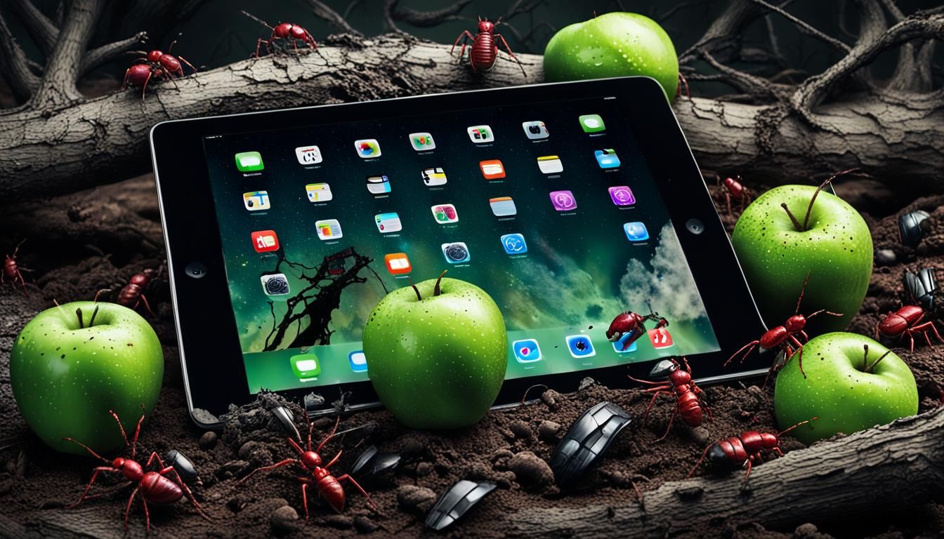 Eerie Macro: Broken Tablet in Decaying Surrealism