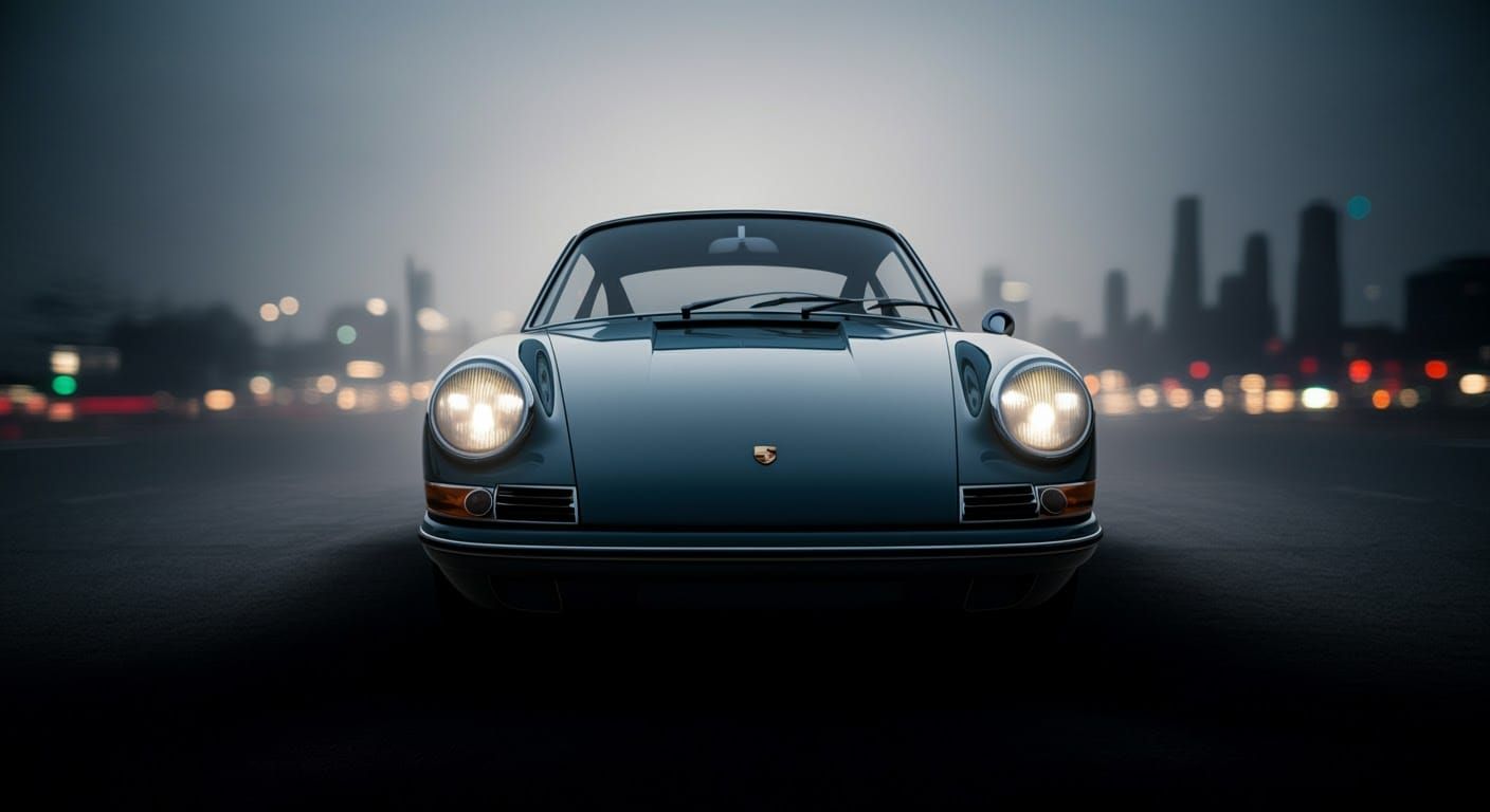 Porsche 911 Silhouette with Backlight and Cityscape