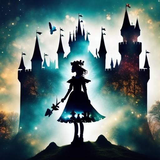 Fairy Princess Castle in Double Exposure Silhouette Art