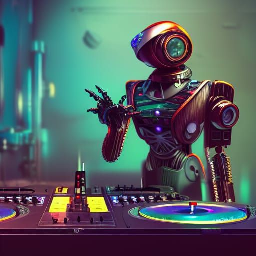 Hip Hop Robot DJ in Detailed Matte Painting