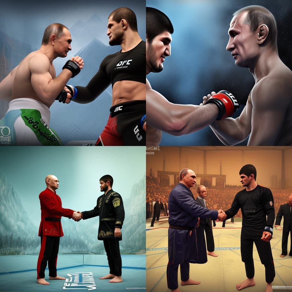Putin and Khabib Handshake: Detailed Matte Painting