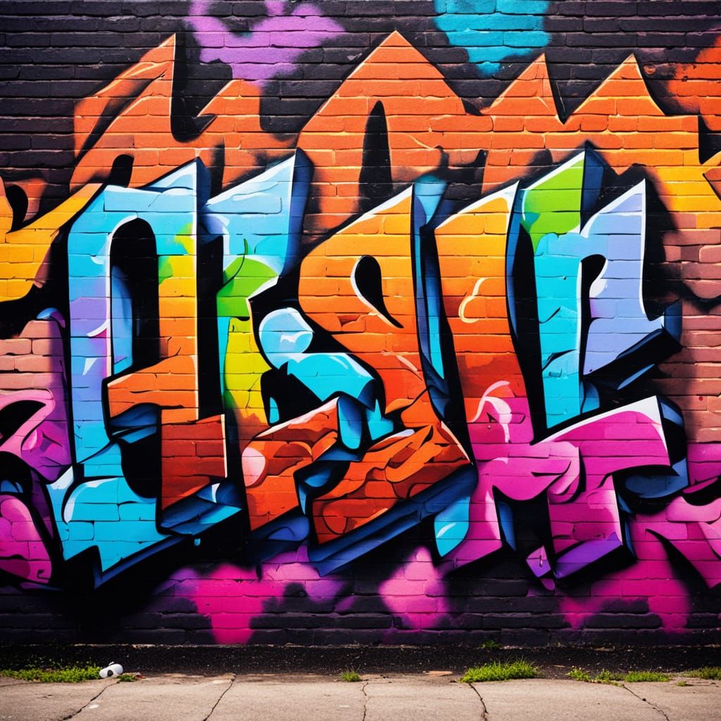 Colorful Graffiti Mural on Brick Wall in Photorealistic Styl...