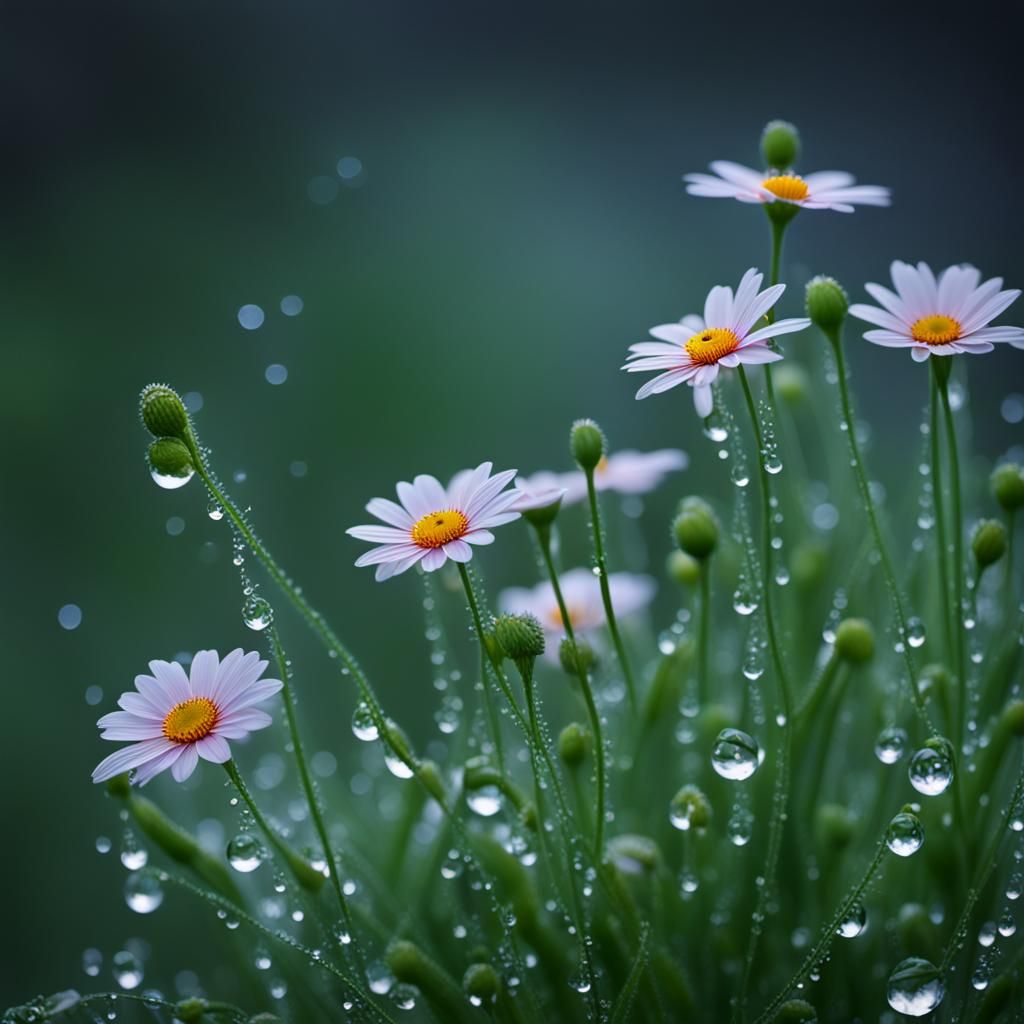 Flower Dew on Industrial Edge: Photorealistic Macro