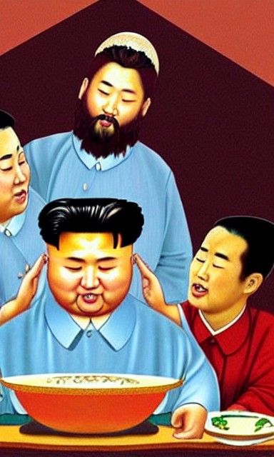 North Korean Jesus Feeds Overweight Leader: Satirical Image