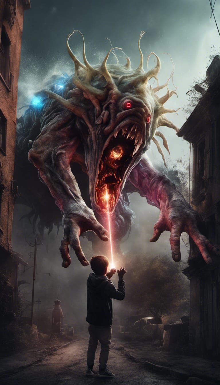 Laser Beam Attack in Eldritch Ink Painting Style