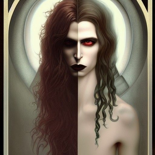 Androgynous Vampire in Gothic Armor, Detailed Painting