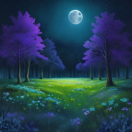 Moonlit Meadow: Digital Watercolor Constellation Scene