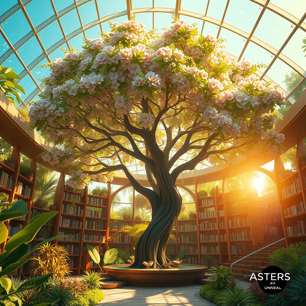 Vibrant Solarpunk Library in Emerald Oasis