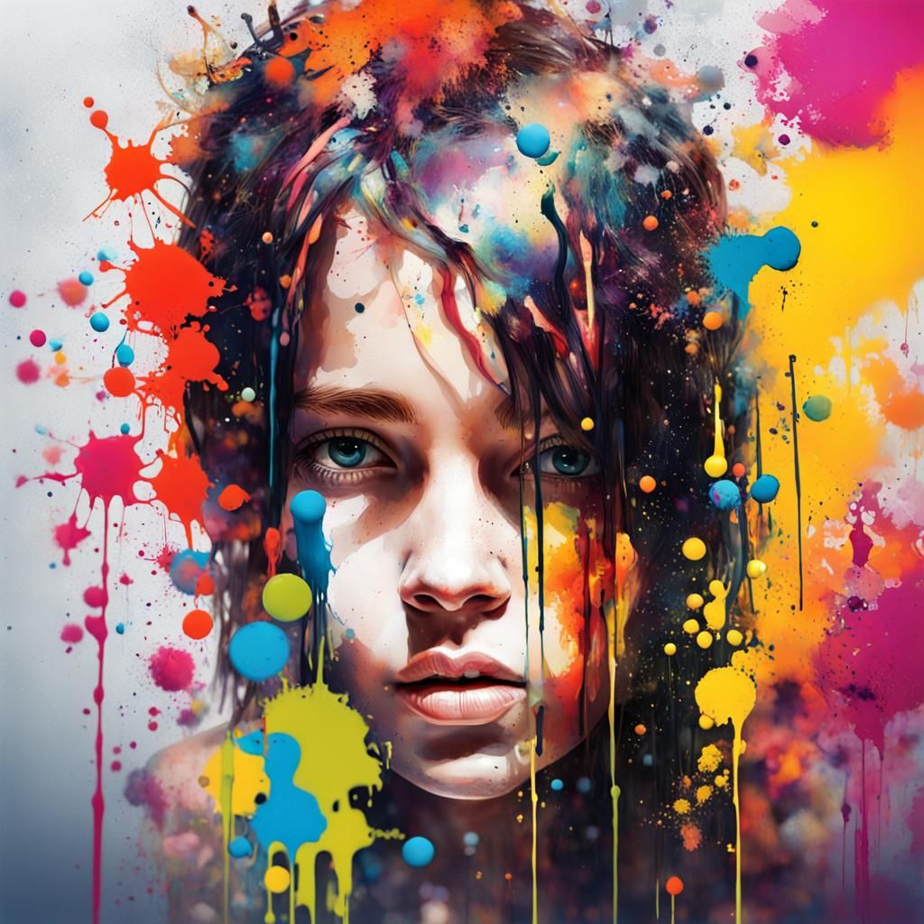 Girl in Double Exposure with Graffiti Art