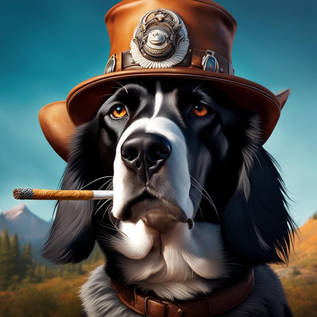 Hyperrealistic 3D Dog Smoking with Coonskin Hat