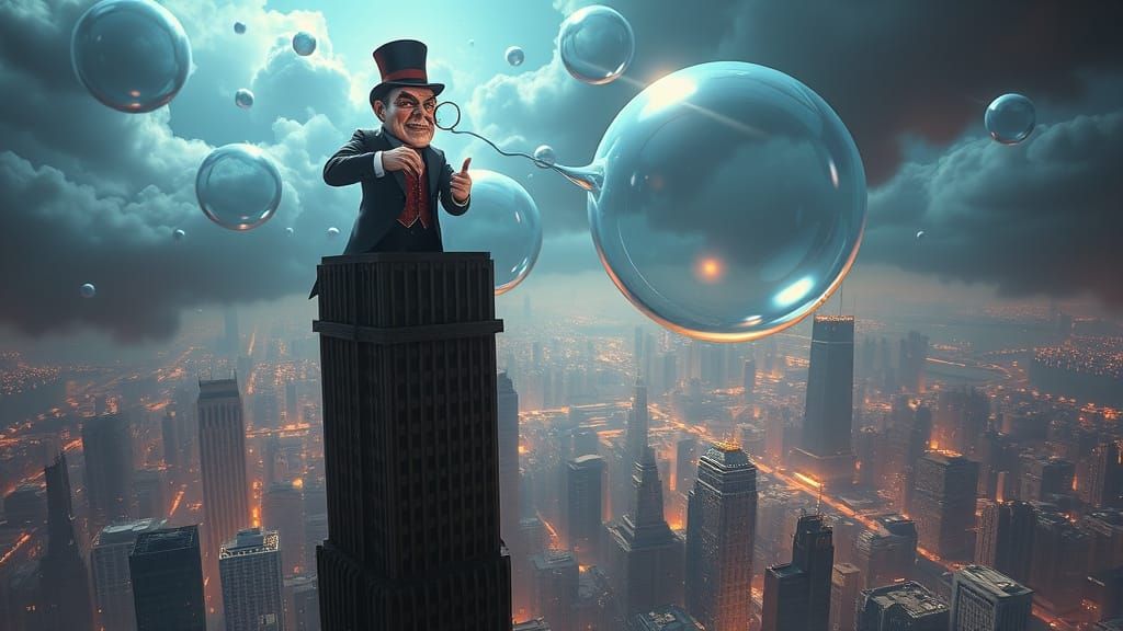 Bubble Baron Overlooking City in Digital Painting