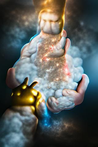 God Holding Galaxy: Volumetric Lighting Digital Art