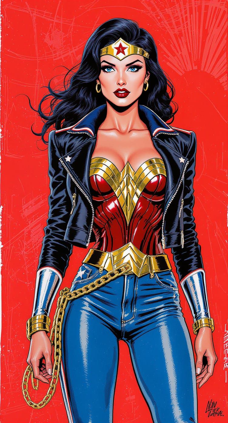 Wonder Woman in Rockabilly Comic Book Style