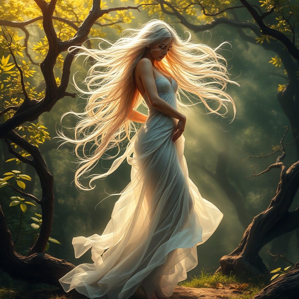 Mystical Goddess of Wind in Forest