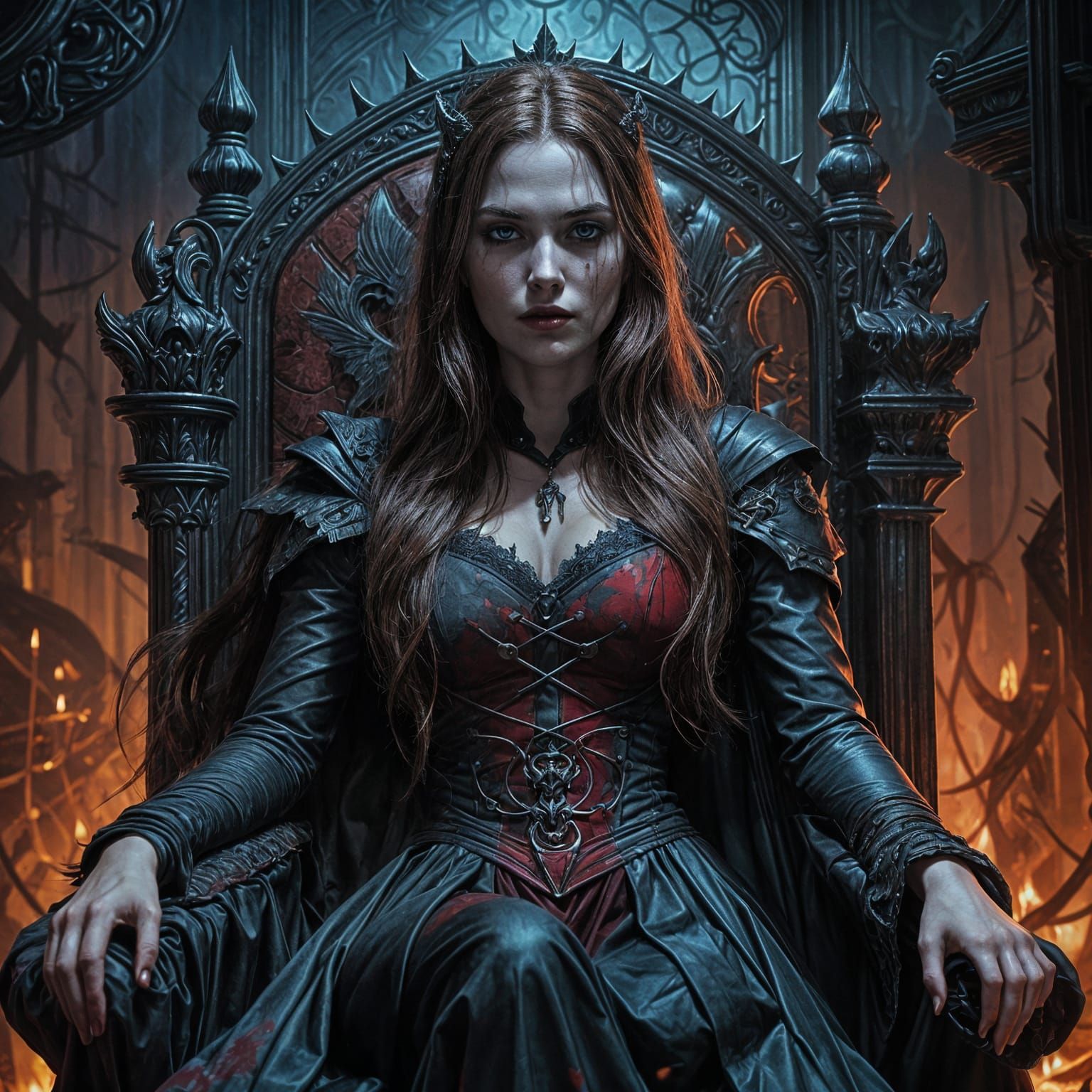 Dark Fantasy Vampire Queen Reigns from Bloody Throne