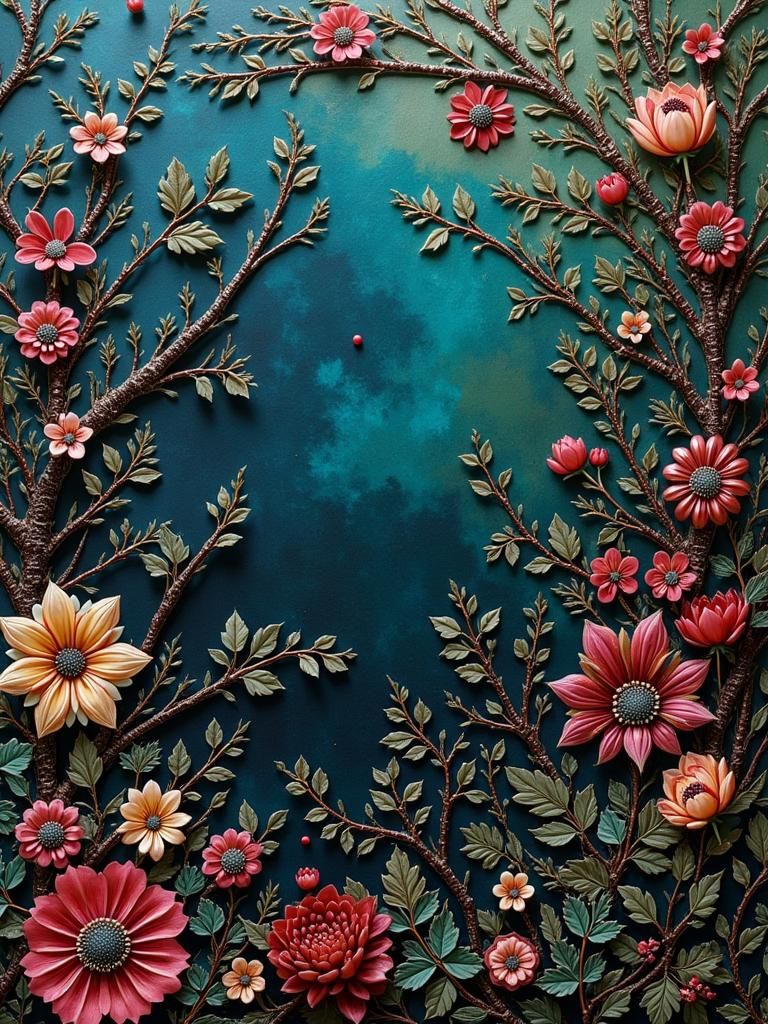 Surreal Myrtle Spurge in Cloisonné Style