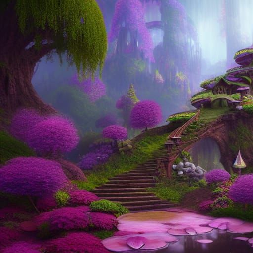 Gnome House Stairway in Magic Lotus Flower Forest