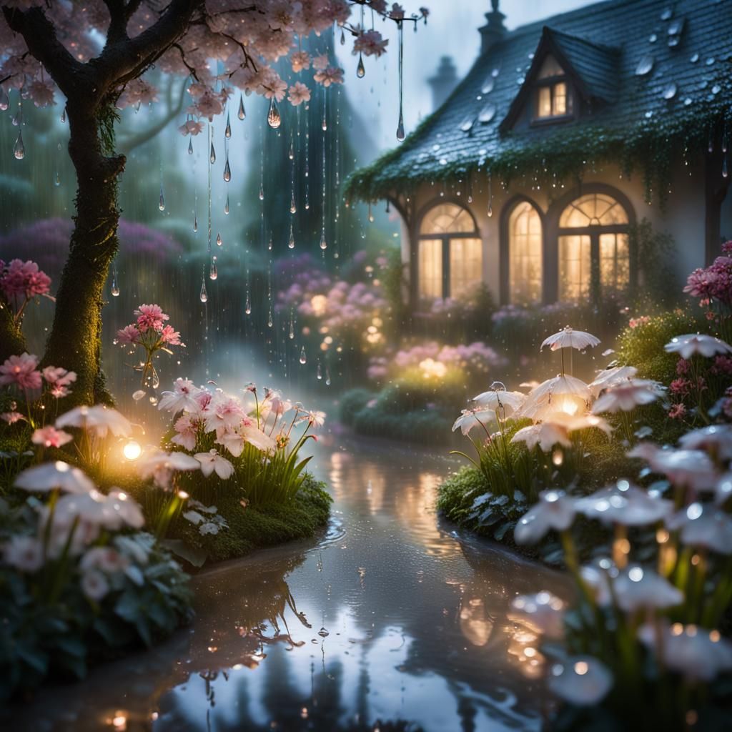 Rainy Dawn Fairy Garden in Fantasycore Style