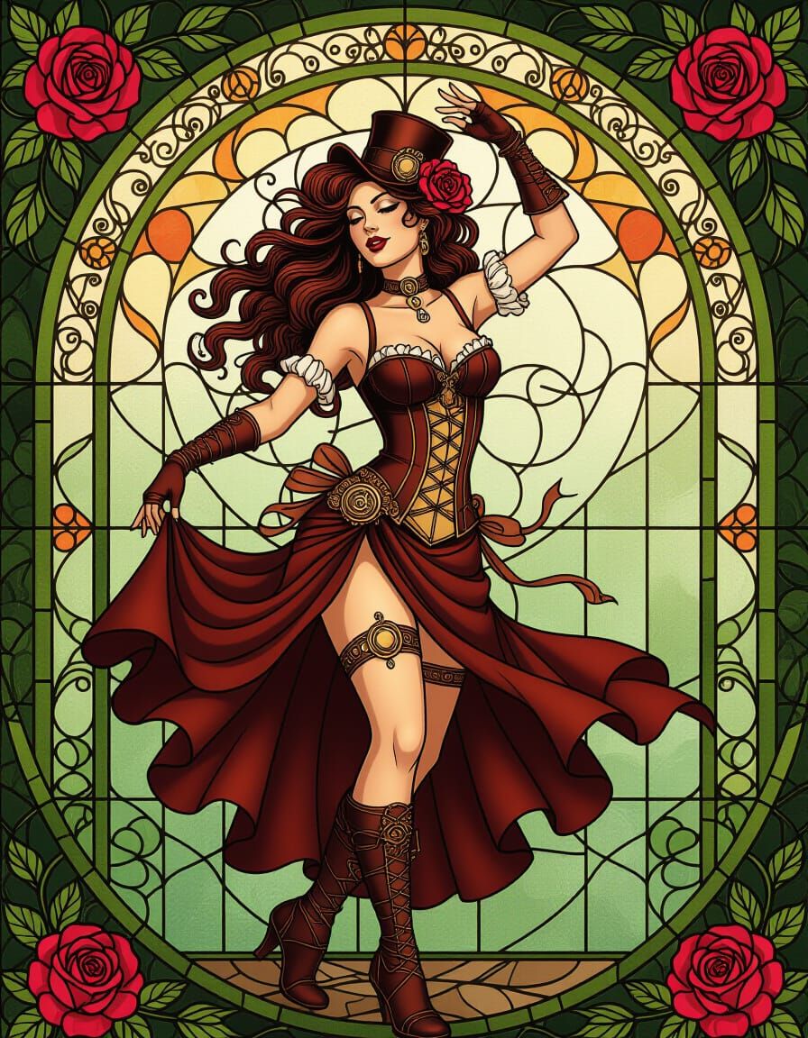 Steampunk Dancer with Stained Glass Roses