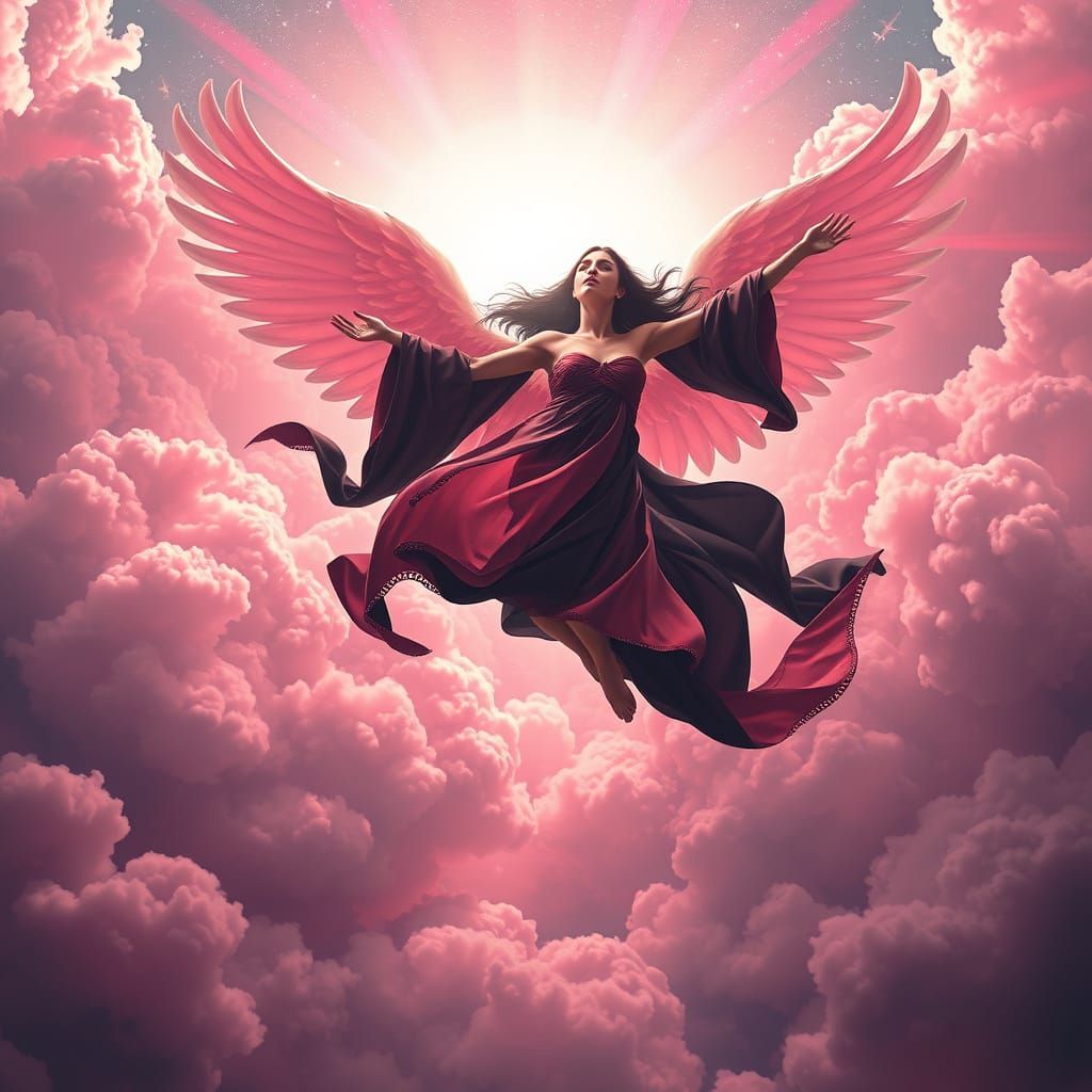 Radiant Goddess Soars Through Vibrant Cosmic Skies