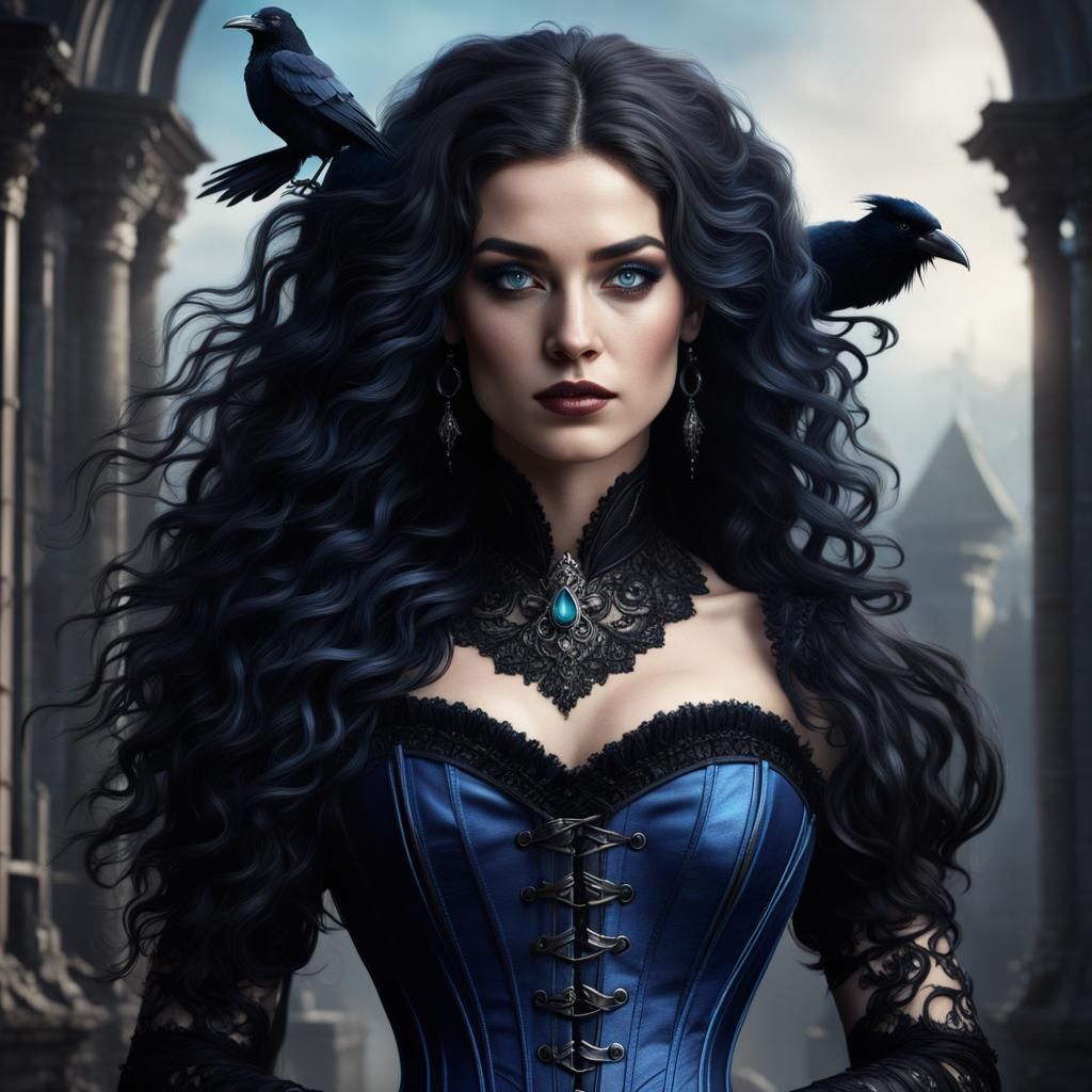 Gothic Raven-Haired Beauty in Detailed Matte Painting