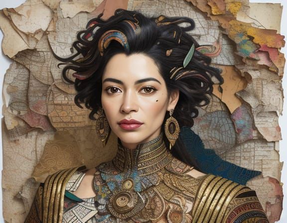 Elegant Lady in Vibrant, Textured Collage