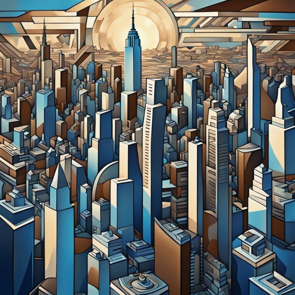 Futuristic New York City Skyline in Geometric Fauvism