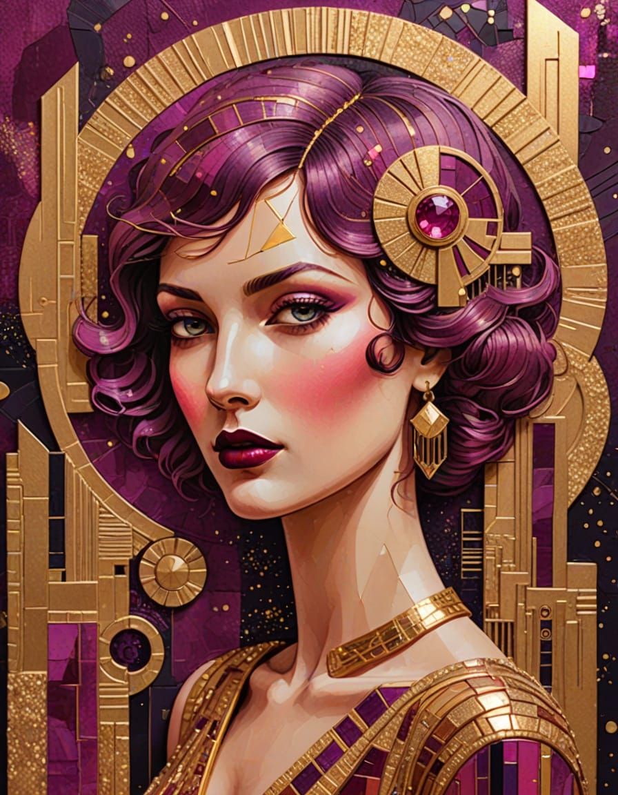 Woman with Art Deco Architecture: Surreal Mixed Media Collag...