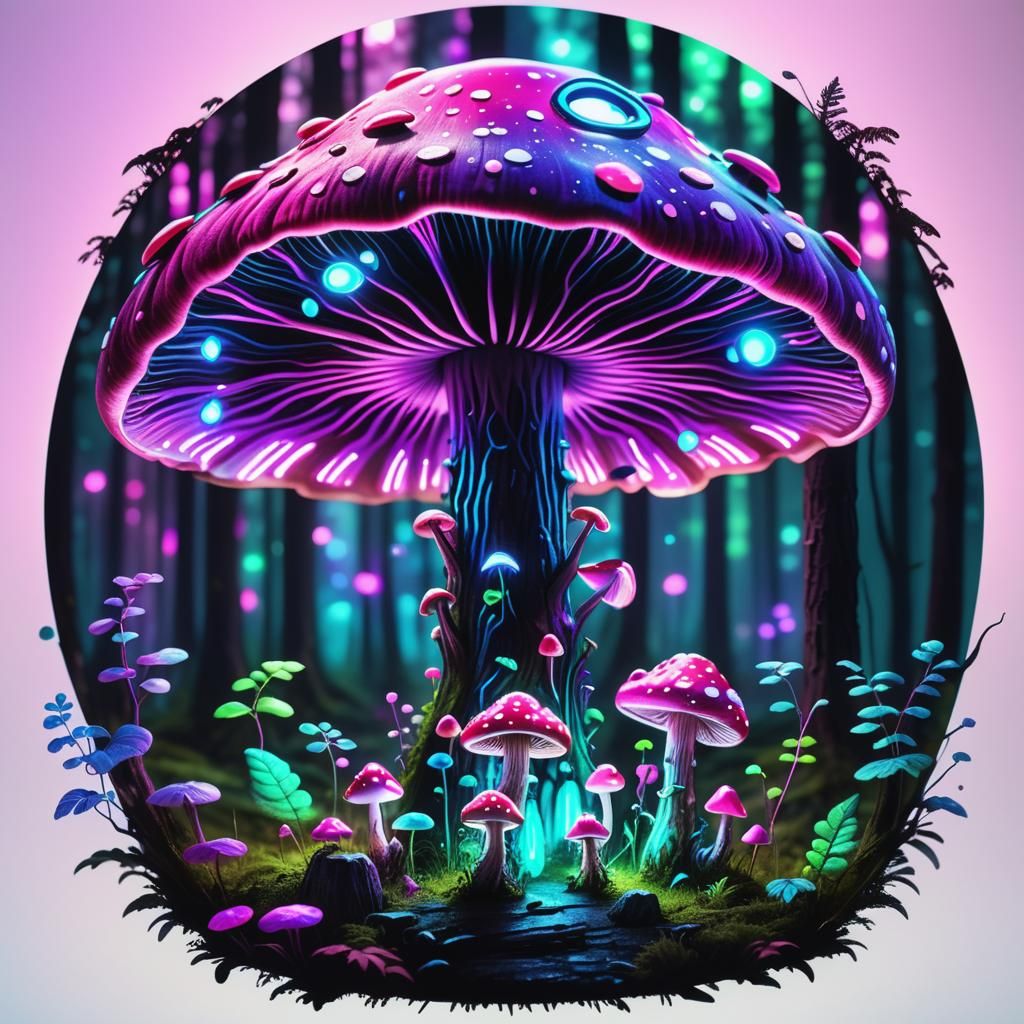 Glowing Mushroom Humanoids in Magical Forest