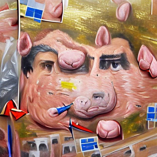 Pig with Cosmetic Surgery: A Detailed Painting