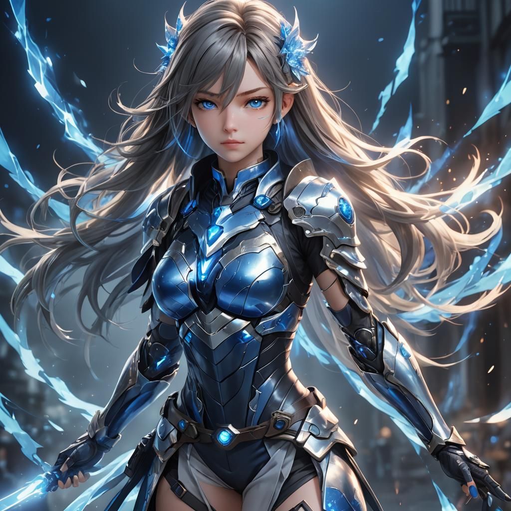 Hero with Blue Aura in 3D Anime Art Style