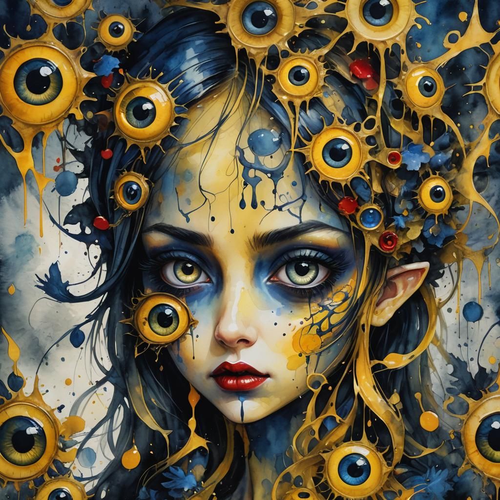 Gothic Abstract Fairy Portrait in Oil and Watercolor