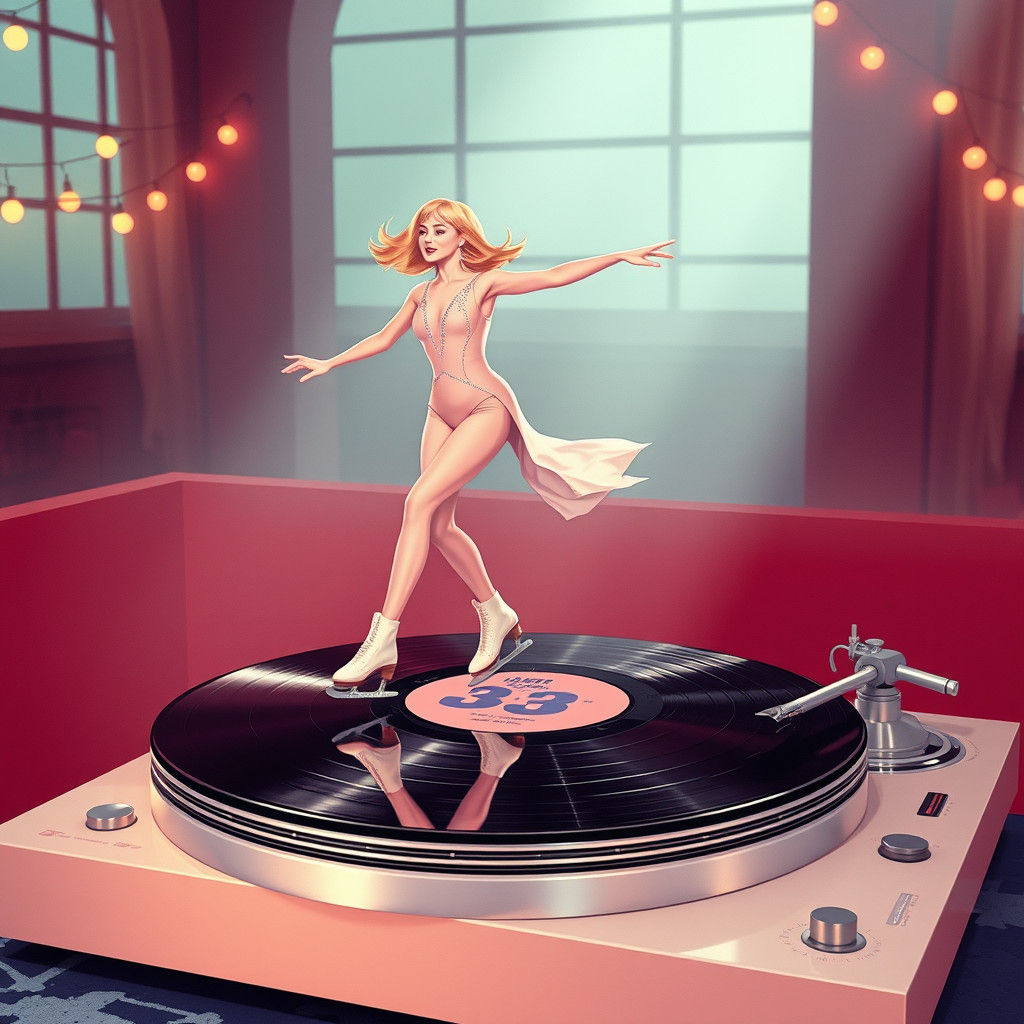 Ice Skater Spins on Vinyl Record Turntable