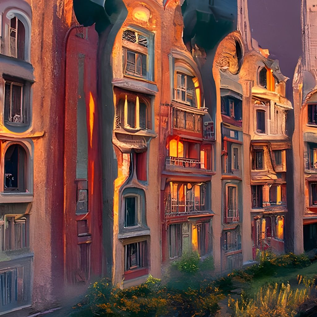 Apartment Complex Sunset: Digital Hyperrealist Painting