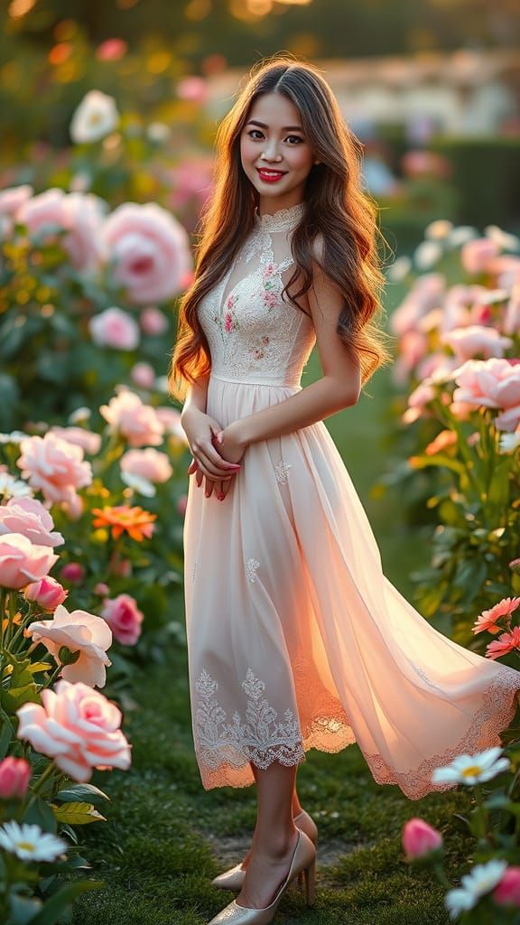 Floral Garden Portrait in Hyper-Realistic Style