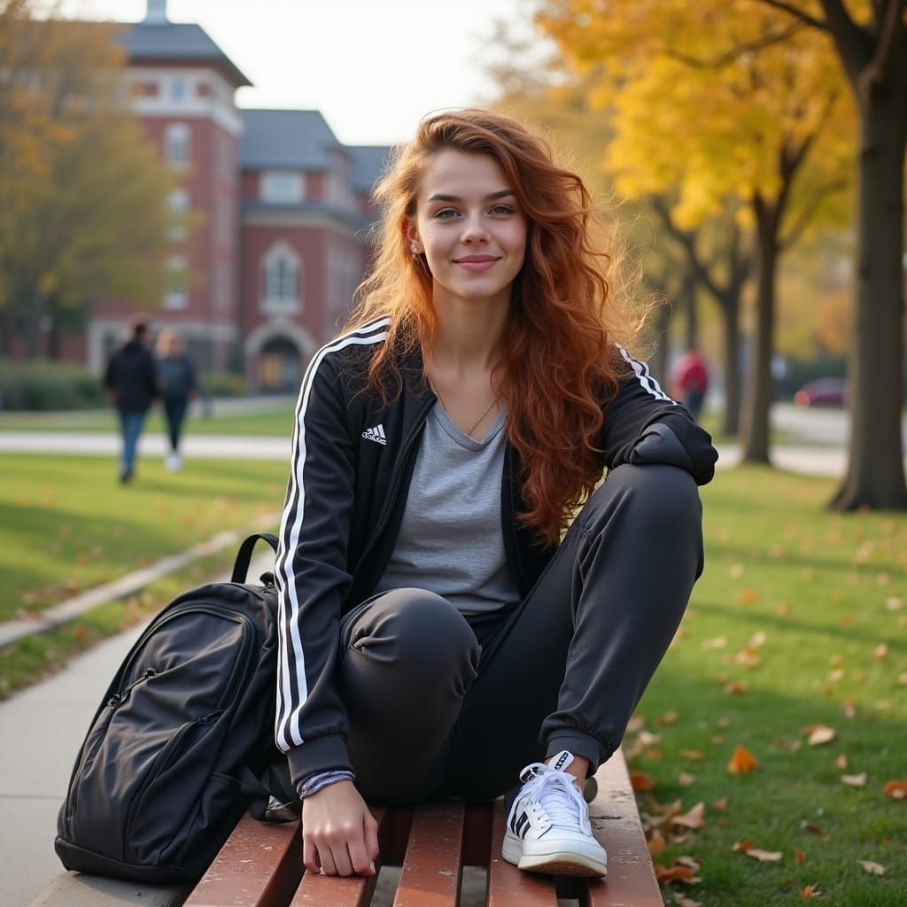 Hyper Realistic Portrait of Young Woman on University Quad