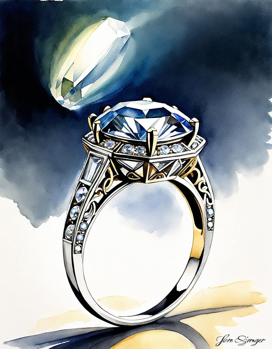 Edwardian Engagement Ring Watercolor Sketch