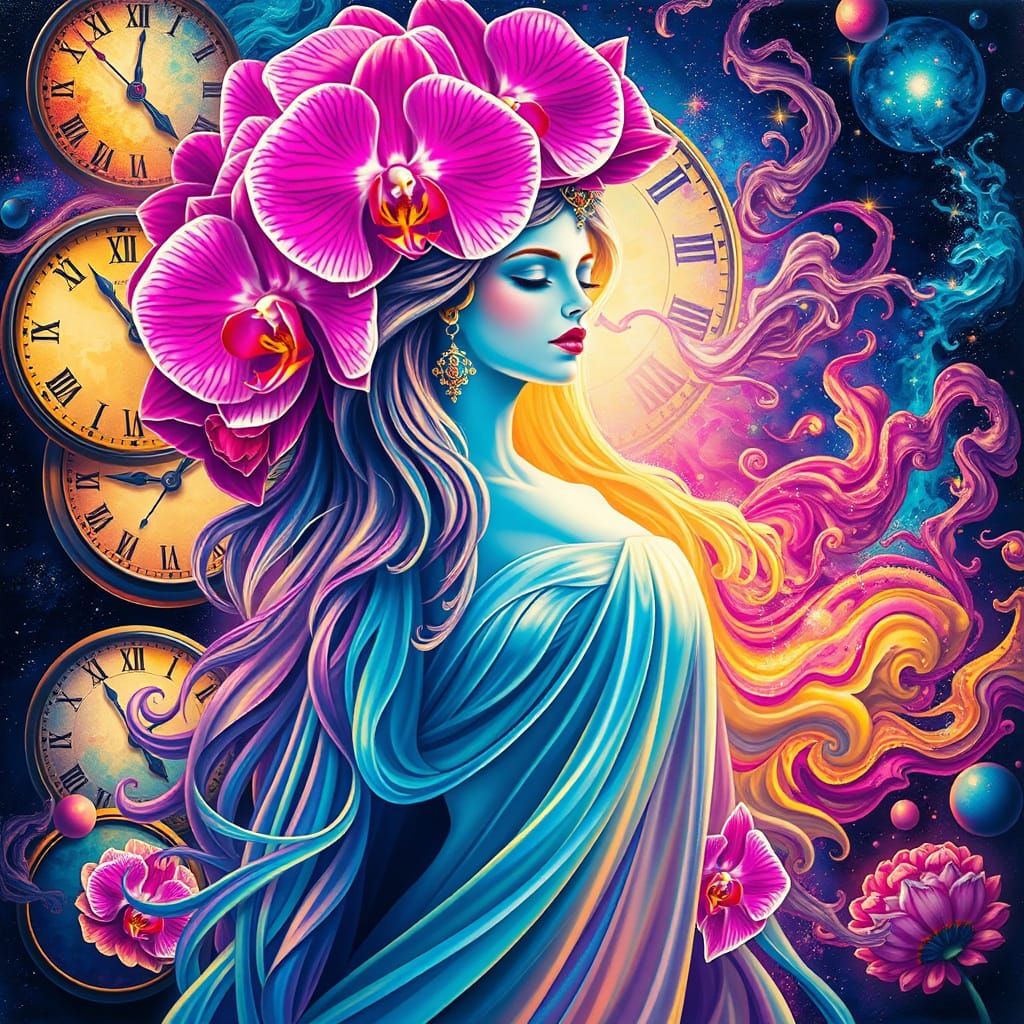 Orchid Goddess in Psychedelic Dreamscape