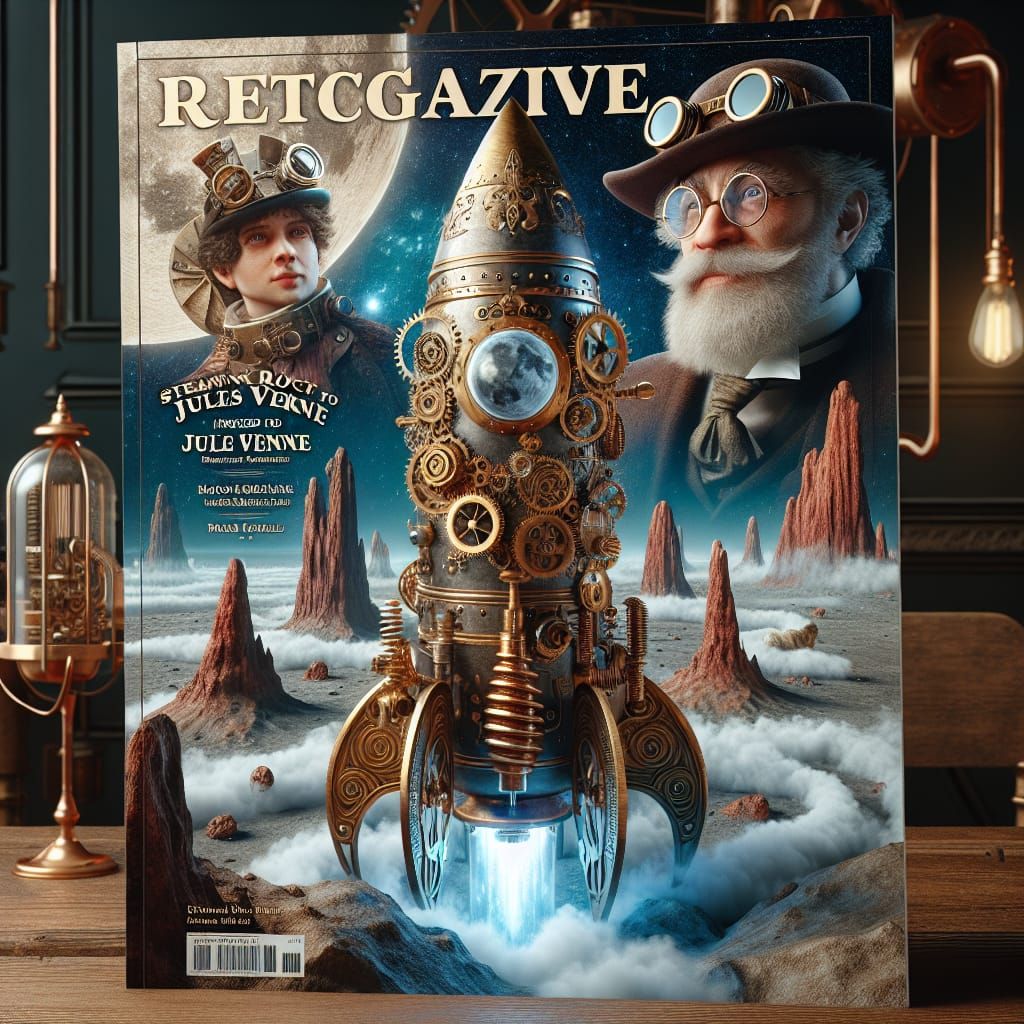 Steampunk Rocket to the Moon Magazine Cover