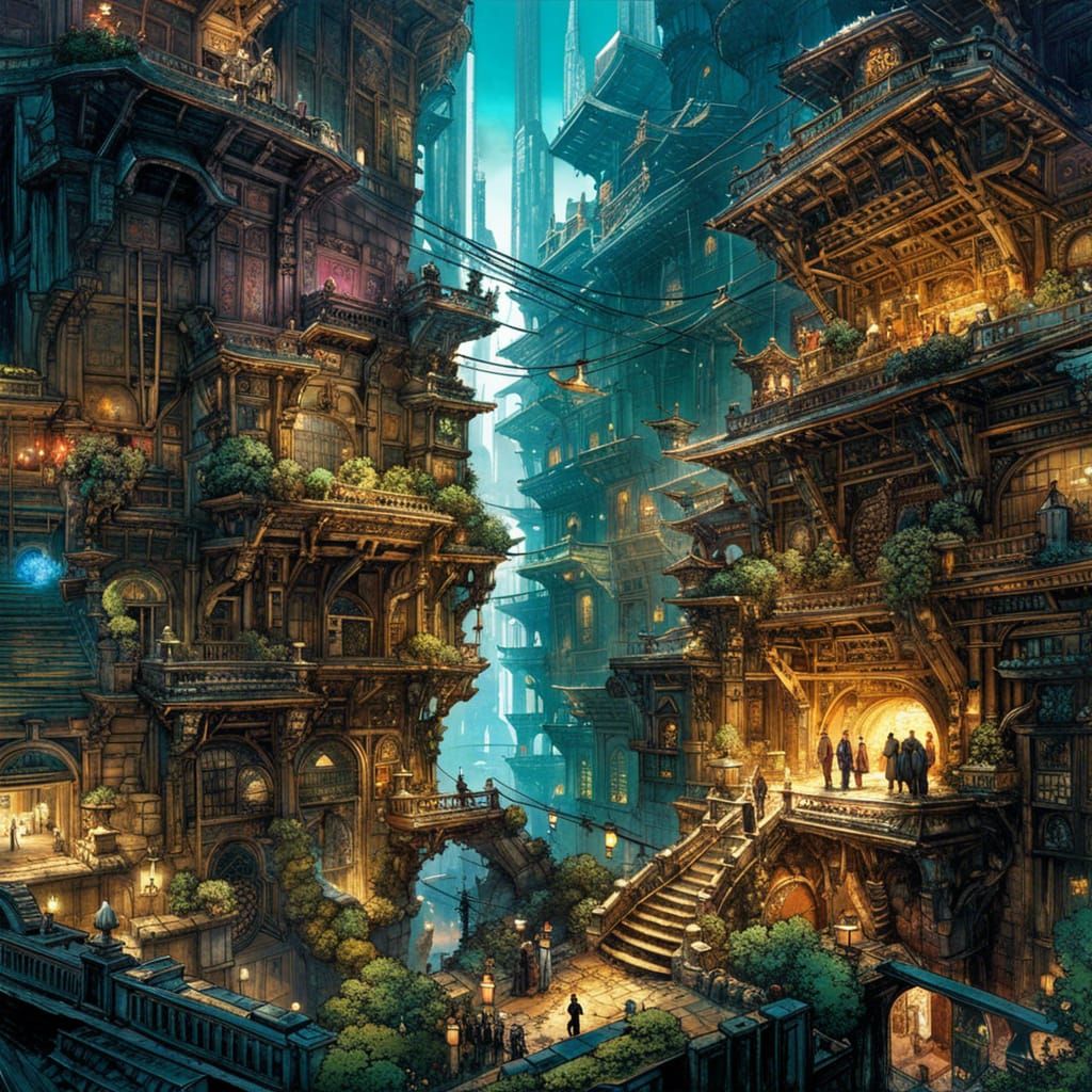 Futuristic City Built on Ancient Ruins