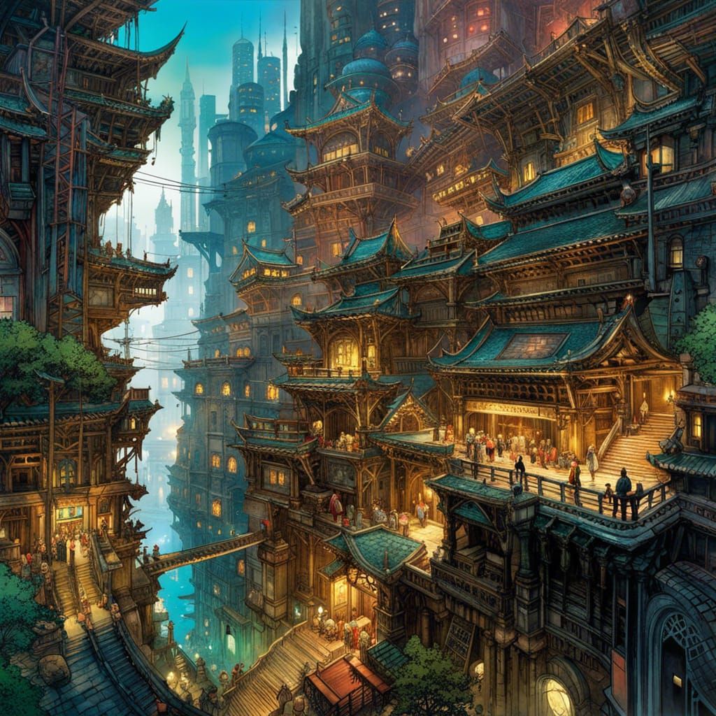 Futuristic City Above Ruins: A Hyperdetailed Fantasy