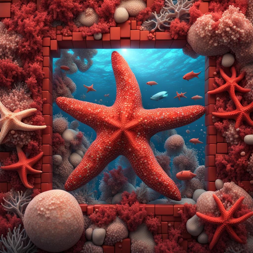 Mosaic Starfish Under Mosaic Sea: Fantasy Concept Art