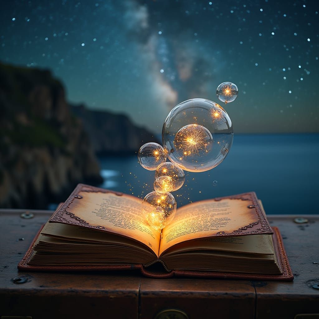 Starry Cliffside Journal with Bubble Structures