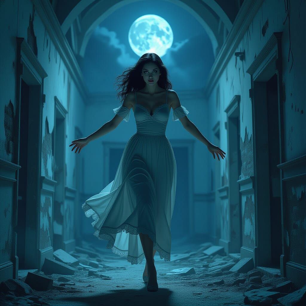 Ethereal Pinup Apparition in Abandoned Asylum