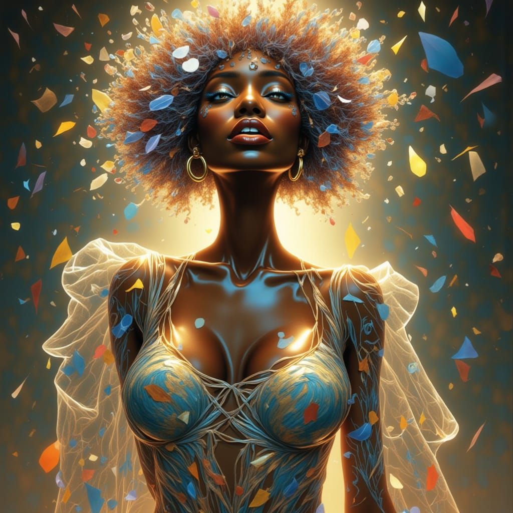 Crystalline Woman with Pearlescent Hair in Art Nouveau Style