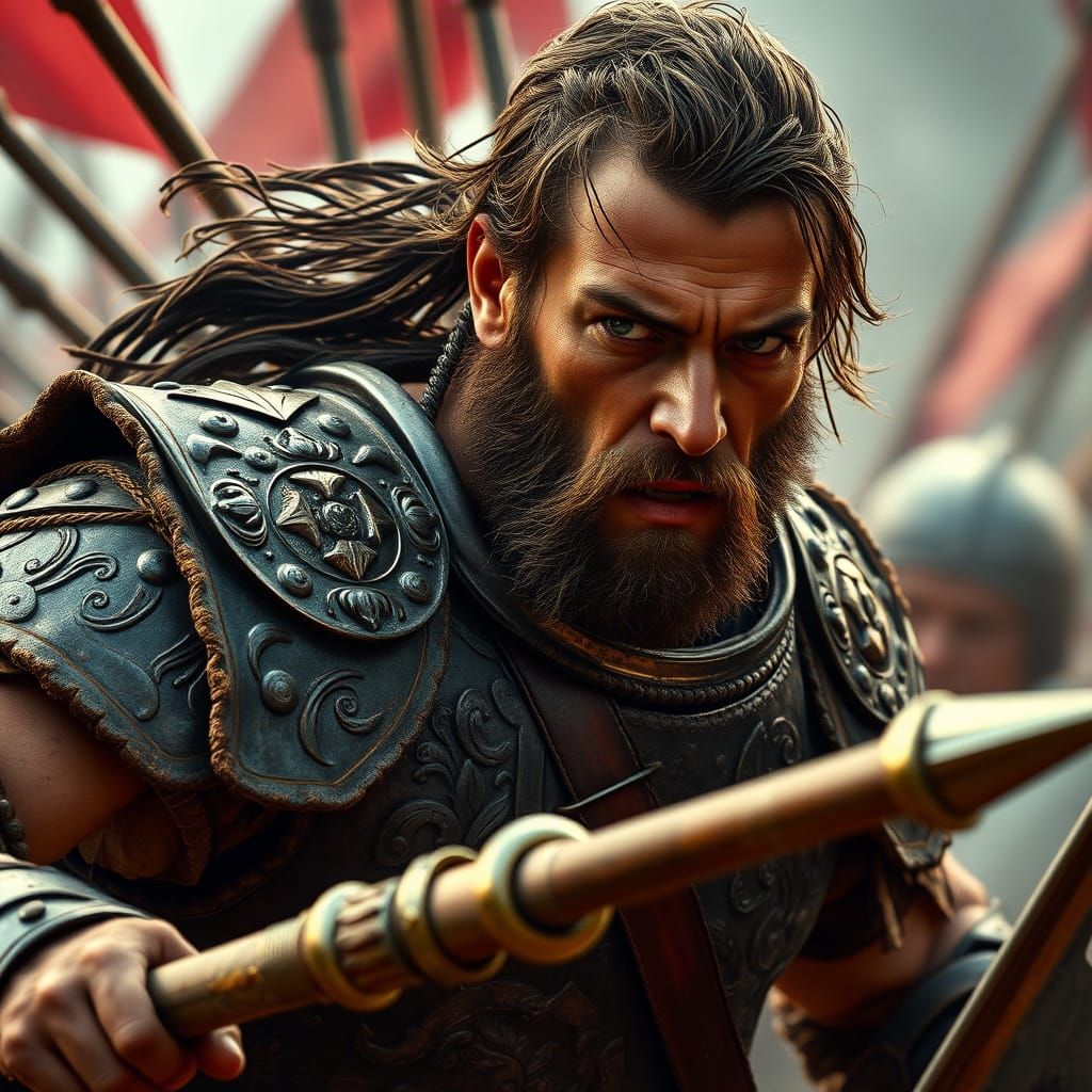 Heroic Warrior in Cinematic Battle Stance