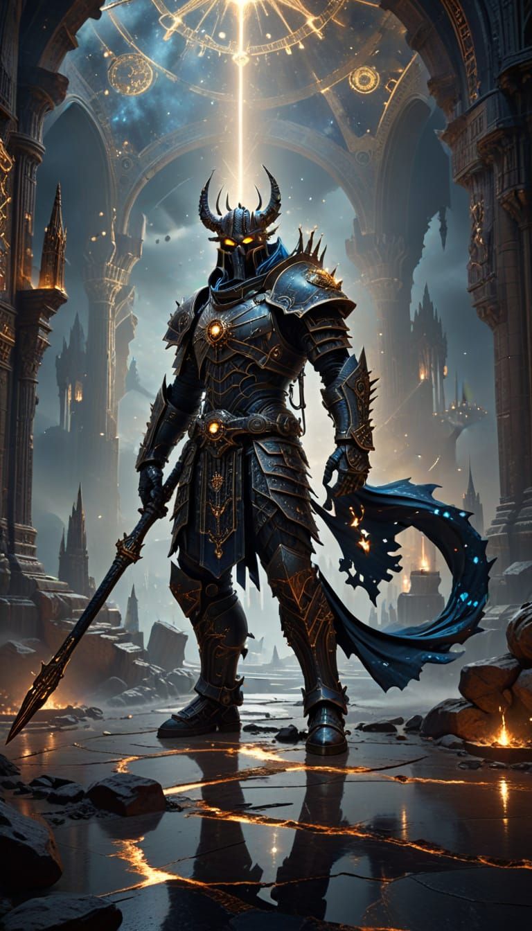 Arcane Priest Guarding Gothic Temple in Chaos Armor