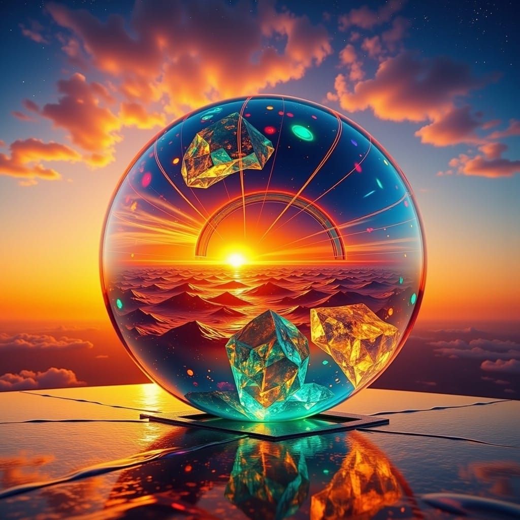 Glowing Grid Sphere in Neon Cyberpunk Night